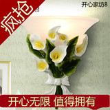 中式现代简约墙壁灯床头卧室灯过道走廊玻璃灯罩温馨花朵壁画灯具