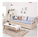 特价包邮简易实木沙发床 松木儿童床单人床1米 1.2米坐卧两用定制