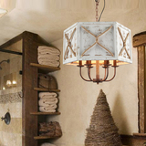 美式乡村吊灯复古做旧工业风创意个性餐厅灯吧台麻绳实木头箱吊灯