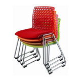 新款塑胶会议椅四脚休闲椅接待椅糖果色培训椅咖啡椅可连接办公椅