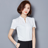 雪纺衫女2016夏装新款打底衫白短袖衬衣韩版大码小衫修身衬衫上衣