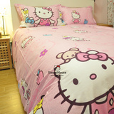 粉色KT猫小兔子卡通可爱纯棉床上用品四件套床笠被套