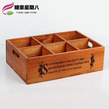 zakka杂货木质六格办公桌面收纳盒 复古实木长方形多肉植物木盒子