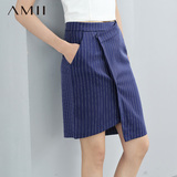#Amii[极简主义]2016夏不规则条纹短裙大码西装半身裙女11691383