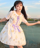 韩国ulzzang夏季新款软妹小清新可爱兔子印花学生娃娃领连衣裙女