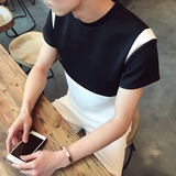 日系小清新男士短袖T恤夏季圆领韩版修身青春学生半袖撞色体恤潮