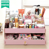 韩国木质桌面化妆品收纳盒大号创意首饰护肤品盒带抽屉梳妆台包邮