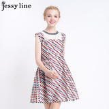 杰西莱jessy line2016夏装新款杰茜莱正品印花修身显瘦拼接连衣裙