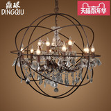 美式复古工业铁艺水晶圆球吊灯 北欧创意个性艺术餐厅咖啡厅吊灯