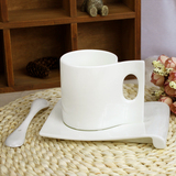莹辰达 唐山纯白色陶瓷器 骨瓷异形创意书型咖啡杯配勺典雅高贵