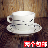 2个包邮 水波花纹咖啡杯 卡布奇诺杯 陶瓷杯杯子 咖啡杯 加厚质感