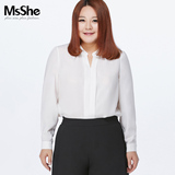 MsShe大码女装2016新款秋装胖MM韩版V领OL长袖雪纺衬衫11341