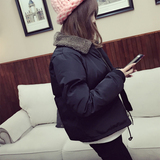 2015韩国冬新款学院风短款羊羔毛加厚翻领小棉衣女装外套显瘦棉服