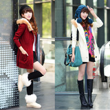 2015冬季新款 秋冬加厚长袖中长款外套女装修身韩版连帽毛衣外套