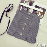 Arale 复古英伦格子纽扣开叉包臀半身裙OL气质显瘦高腰一步短裙