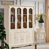 悦尚居品 欧式书柜实木四门法式书橱带玻璃门1.8米储物书房家具