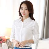 2016春季新款韩版修身长袖女衬衫加绒加厚镂空打底衫大码女士衬衣
