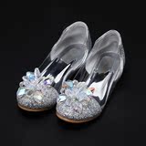 鞋亮钻演出鞋儿童公主亮片鞋灰姑娘女童水晶鞋2016新款高跟鞋玻璃