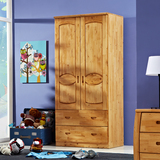 纯实木儿童衣柜柏木简易衣橱木质储物柜两门90cm带抽小柜子收纳柜