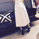 韩国正品白色牛仔裙半身裙高腰中长款2016春装新款显瘦韩版A字裙
