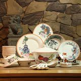 玉柏 56头中式碗盘家用日用礼品餐具碗盘碟套装骨瓷仿古餐具套装
