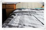 外贸出口纯棉贡缎灰色缎条拼接床单600根高密被套枕套可定做共2色