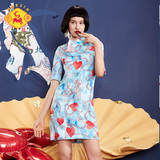 密扇2016春季新款设计师女装复古中国风改良旗袍印花民族风连衣裙