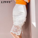 LTVVY女装高腰半身裙2016夏新款韩版修身性感蕾丝绣花透视包臀裙