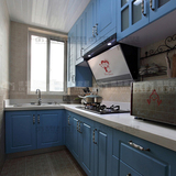 长沙地中海风格家具定制 膜压整体橱柜定做 蓝色厨柜 环保耐用型