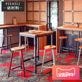 LOFT复古实木铁艺星巴克餐桌椅组合酒吧咖啡西餐厅桌椅凳三件套