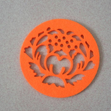 定制激光雕刻时尚创意橙色圆形镂空布艺毛毡杯垫隔热餐垫吸水杯垫