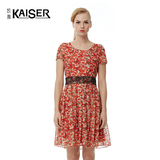Kaiser/凯撒2015夏季新款 通勤复古碎花经典收腰女装短袖连衣裙