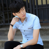 2016夏季韩版男士纯棉商务休闲短袖衬衫青年英伦修身纯色薄款衬衣