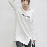 秋季新款韩版女装大码宽松字母印花中长款打底衫学生少女长袖t恤