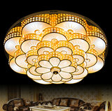 金色客厅水晶灯圆形大气聚宝盆LED吸顶灯饰遥控餐厅卧室花型灯具