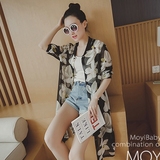 潮韩版夏季150-155cm显高xs中长款外套圆领七分袖新款女风衣小码s