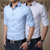 春季男式小西装牛仔衣夹克皮衣服休闲裤搭配韩版的衬衫衬衣黑白色