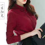 2016春装衬衣女长袖 女装新款纯色打底衫上衣 韩版OL职业百搭衬衫