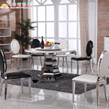 欧式大理石不锈钢餐桌台小户型客厅圆形高档简约现代饭店桌椅组合