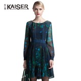 Kaiser/凯撒专柜同款 秋装新款女装印花镶钻修身连衣裙KFWCF14070