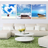 水晶三联客厅装饰画沙发背景无框画卧室挂画壁画海边风景蓝天大海