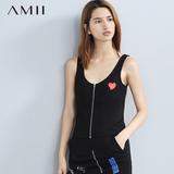 Amii小背心女2016夏装新款拉链印花圆领吊带短款打底衫套头上衣潮