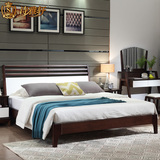 现代简约床成人 简易实木床1.8米深色床 北欧风格加宽框架床HG501