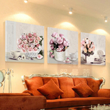 客厅装饰画抽象艺术花瓶鲜花三联挂画无框画