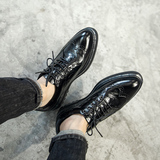 韩国代购走秀款布洛克男鞋英伦气垫皮鞋低帮厚底潮流系带增高皮鞋