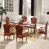 新古典美式豪华复古欧式简约实木雕花深色家具餐厅长方餐桌椅组合