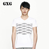 GXG特卖正品夏装新款男士时尚休闲潮流白色V领短袖T恤#32144240