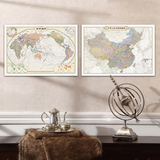 【包邮+官方正品2张】仿古地图复古地图中国地图挂图世界地图挂图两张世界地图仿古仿古地图装饰画中华人民共和国地图