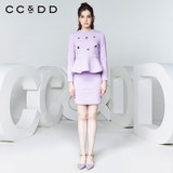CCDD2016秋装新款专柜正品女 方形格子夹棉甜上衣+短裙两件套装