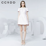 CCDD2016夏装新款专柜正品 欧根纱拼接高腰修身连衣裙 气质A字裙